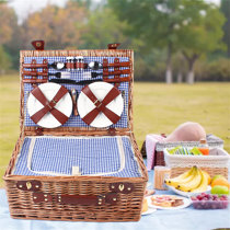 Red Co. Wicker Picnic Basket with Folding Lid and Handle Storage Container  for Picnic, Camping, Outdoors