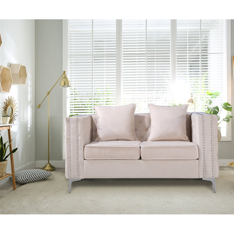 Habbe 61.8'' Velvet Loveseat, Beige Velvet