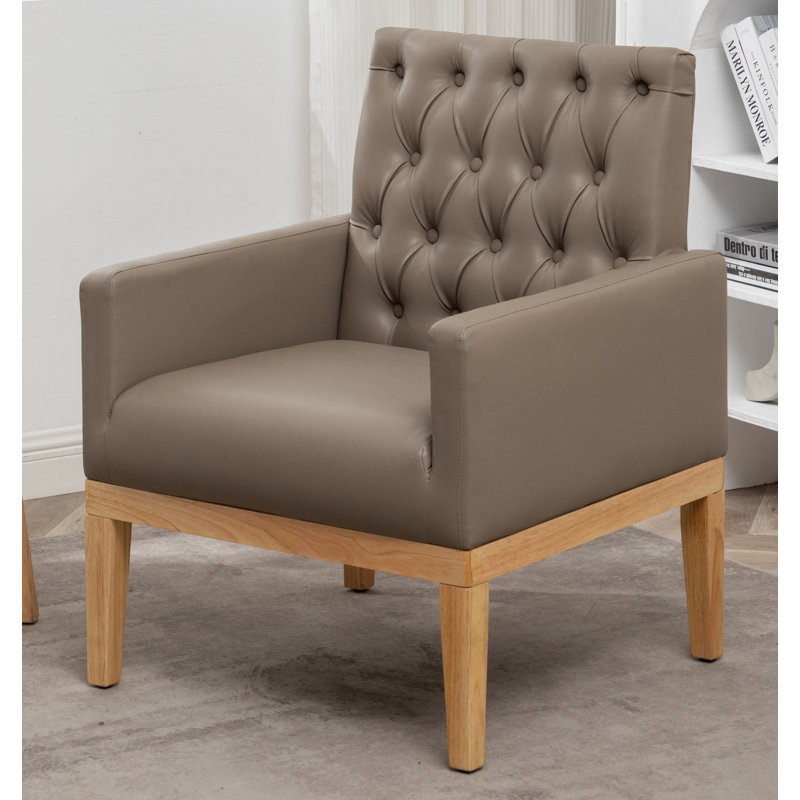Fauteuil l 26,77 po, Couleur du bois, Similicuir brun