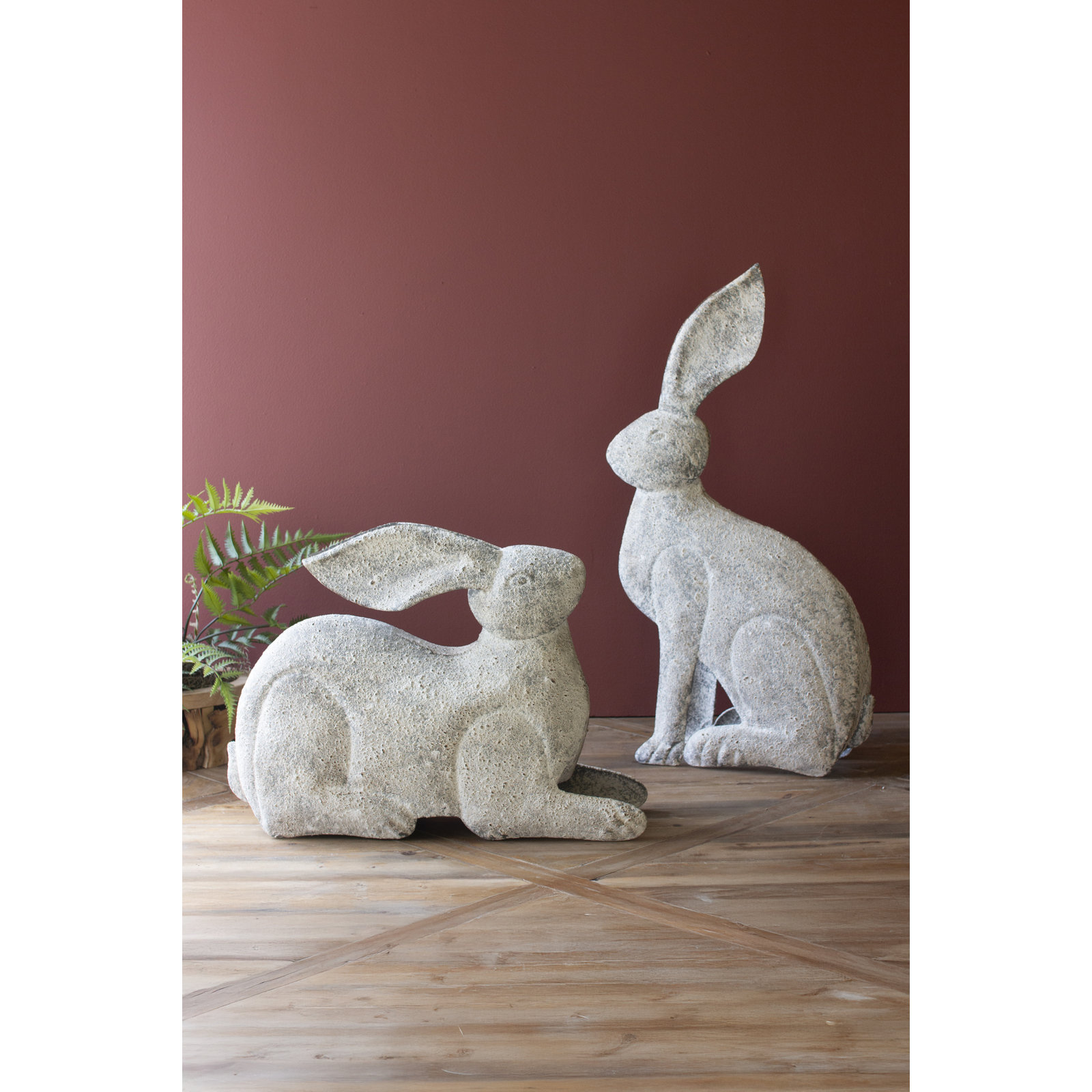Set of Two Rustic Metal Rabbits