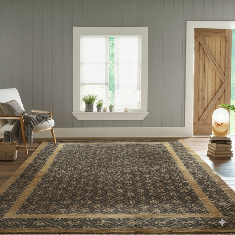 Gray Hand-Knotted Wool Trellis Floral Geometric Modern Contemporary Carpet Rug, 8' x 10'