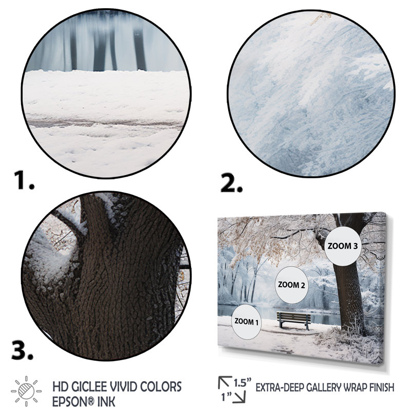 Art mural en toile «Snowy Park Floral Canopy II - Forest», Cadre flottant doré, H 12 po x l 20 po x P 1 po