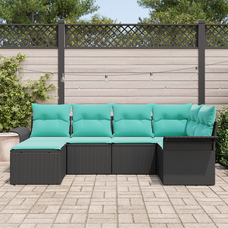 Ensemble de canapé de jardin avec coussin 6 pièces vidaXL, Structure noire / Coussin bleu