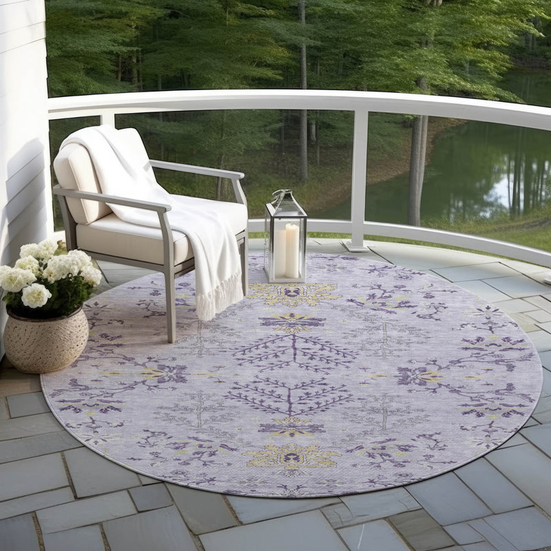 Machine Washable Indoor/Outdoor Cicel ACN1156 Lavender Rug, Round 8'