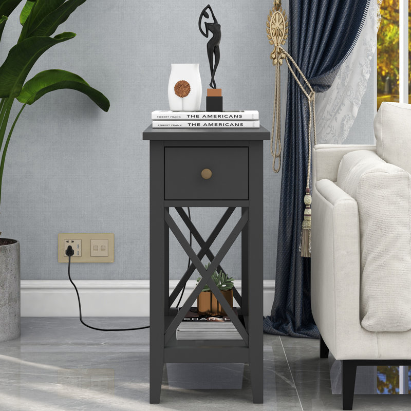 23.5" D End Table with Additional Storage Space, Black