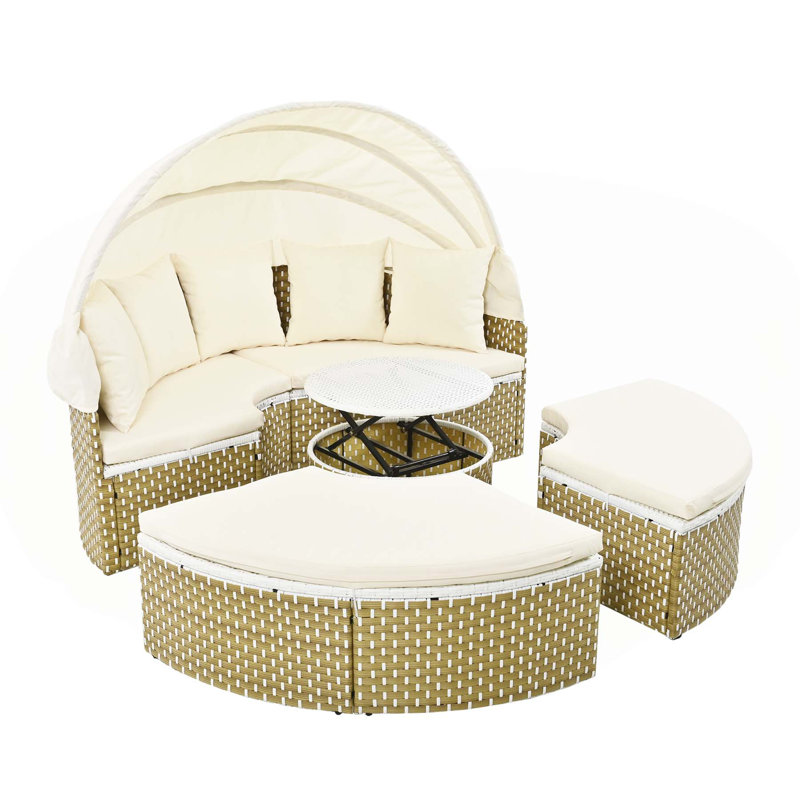 Versatile Outdoor Rattan Daybed with Multiple Functionalities for Relaxation, Beige