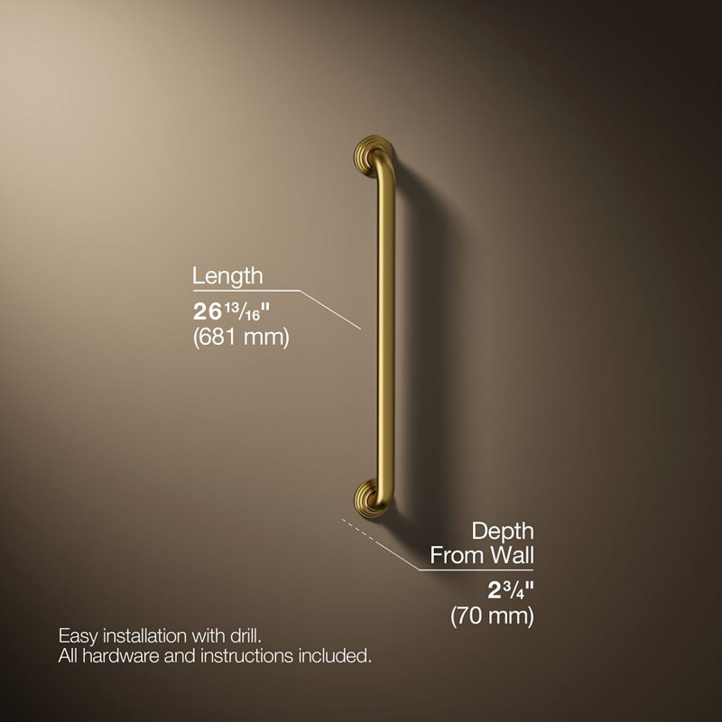 Traditional Grab Bar, 24"W, Vibrant Brushed Moderne Brass