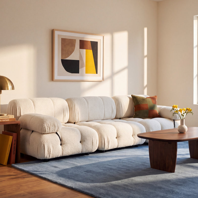 Mio 108 " Velvet Sofa, Ivory