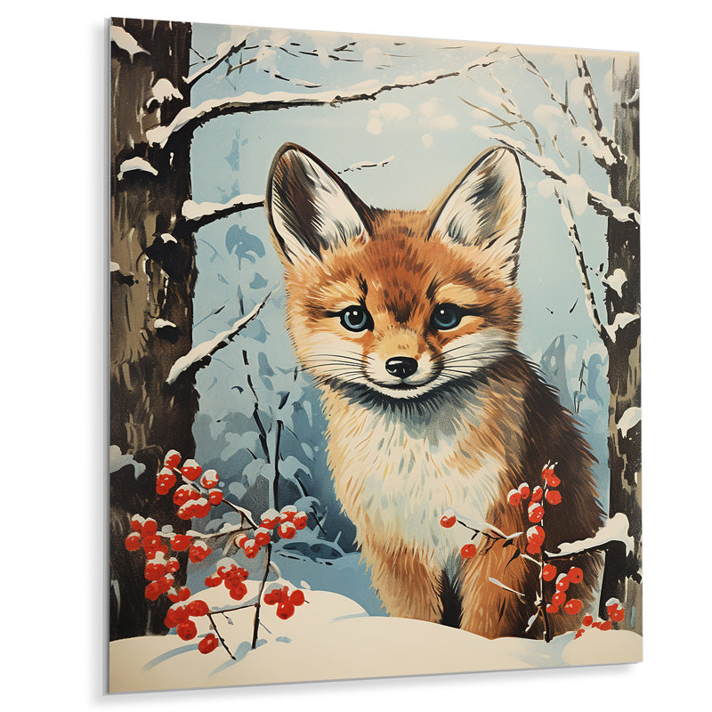 Hiver, scène mignonne de renard dans la forêt, H 20 po x l 12 po x P 1 po
