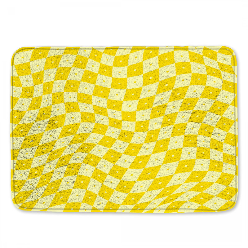 Tapis de bain jaune à damier ondulé, L 24 po x L 17 po