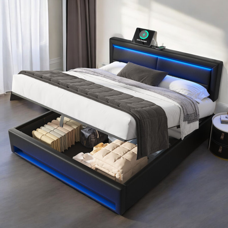 Crisstomo Upholstered Ottoman Storage Bed, 180 x 200cm, Black