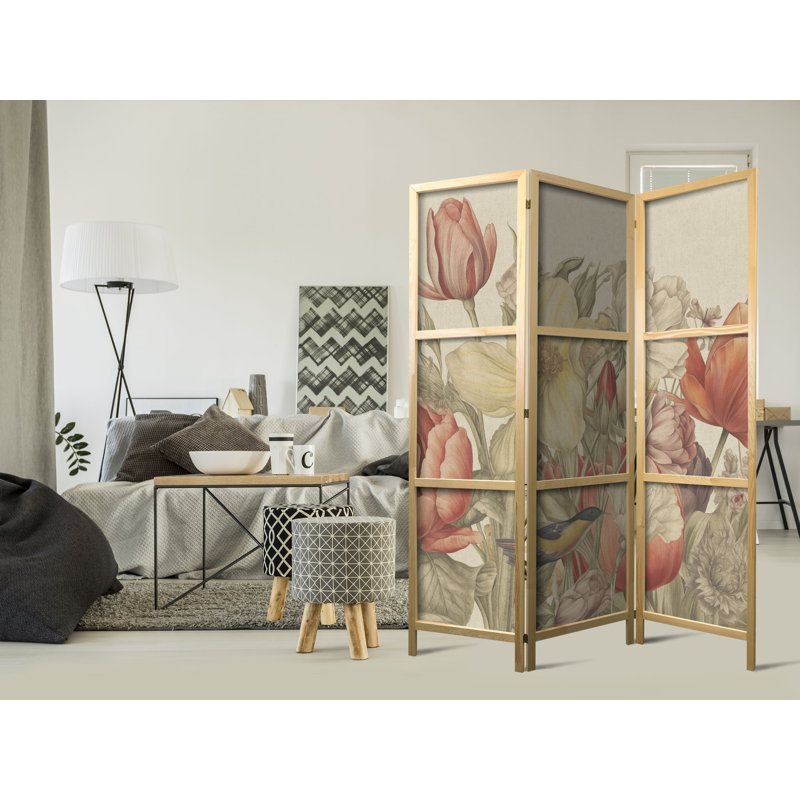 171cm H Solid Wood Folding Room Divider, 171cm H x 135cm W x 1.2cm D, 3