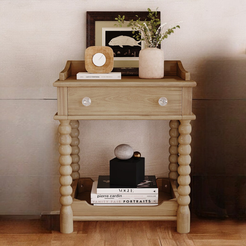 One Drawer Wood Nightstand, Natural