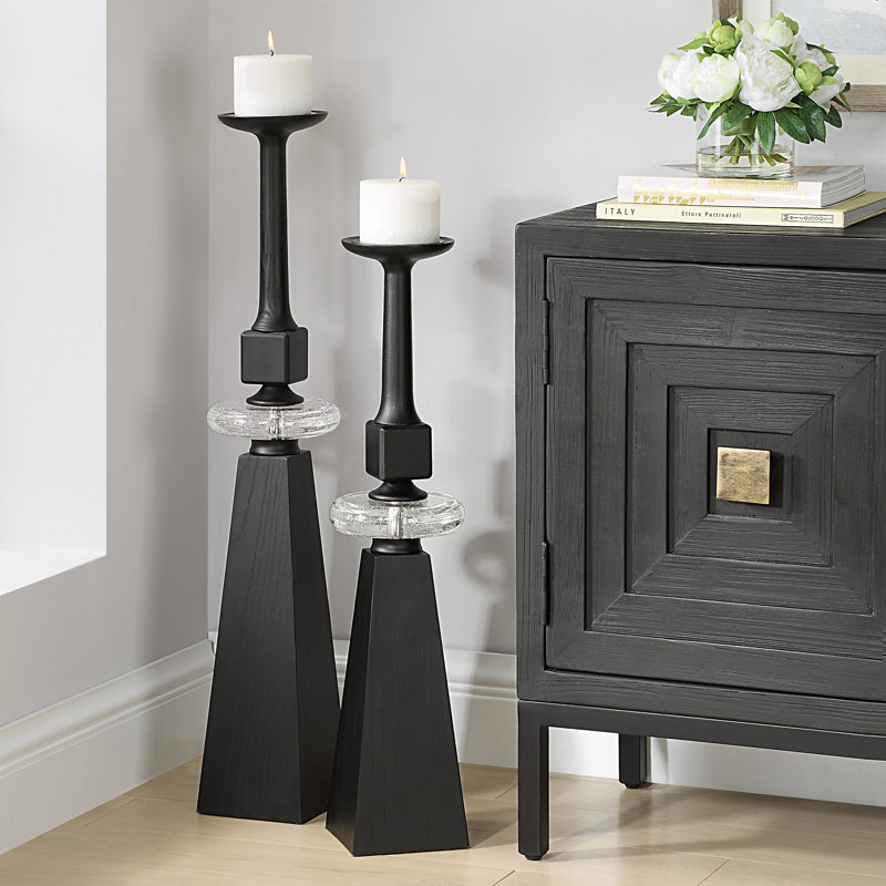Uttermost Ebon Glow Floor Candleholders Set