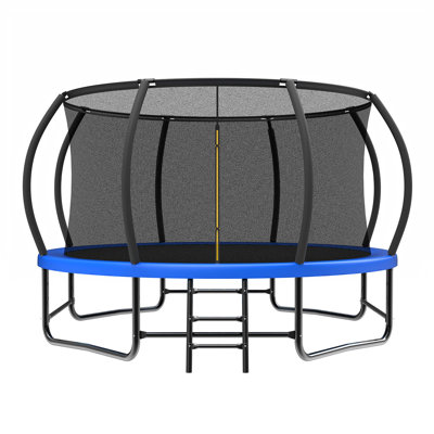 14FT Trampoline with Enclosure - Recreational Trampolines with Ladder and AntiRust Coating, ASTM Approval Outdoor Trampoline for Kids