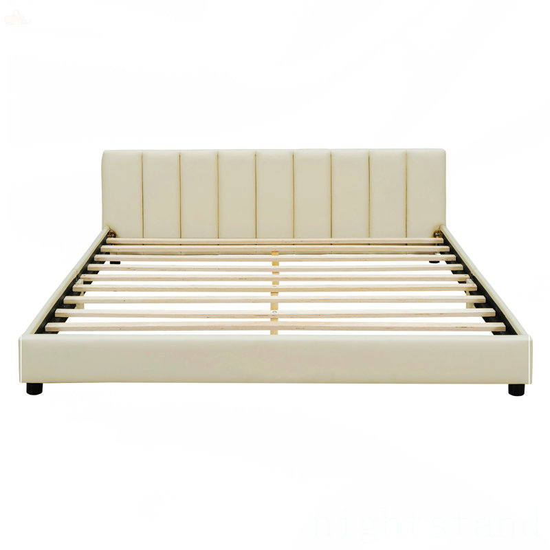 Lit plateforme tapissier grand et simple TG, Beige