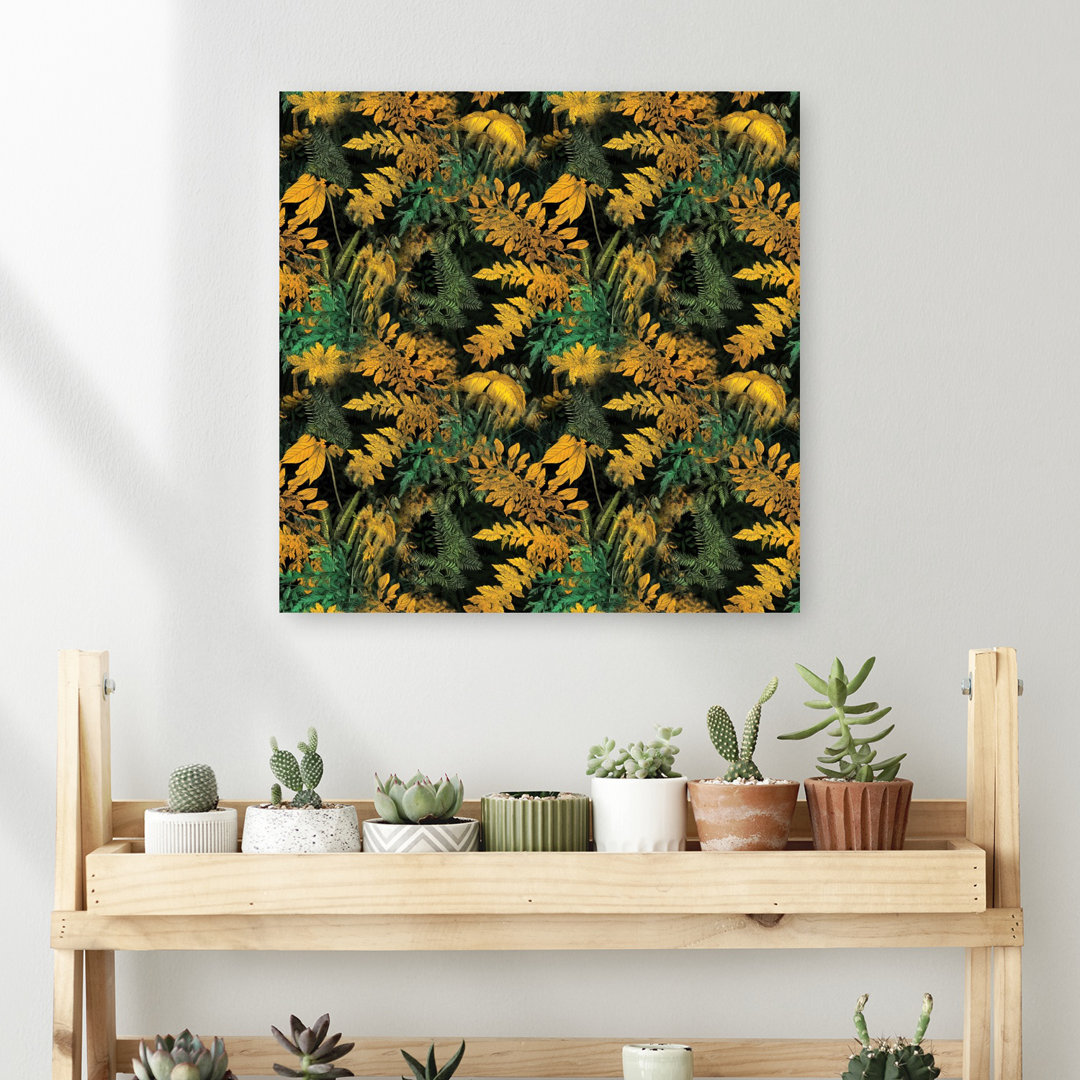 Lush Golden Jungle Foliage Abstract Contemporary Flower Nature Wall Art Print