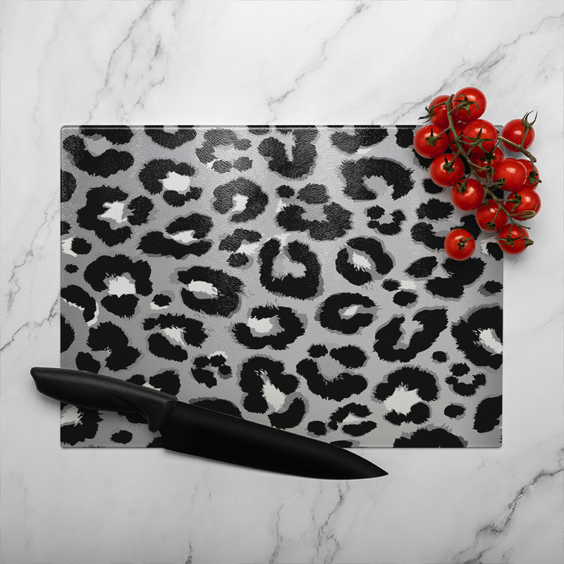 Leopard Print Glass Chopping Board, 28cm L x 20cm W