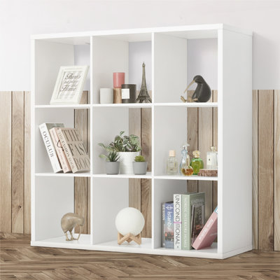 Tablette de rangement à 9 cubes avec bord extérieur très épais, cloison de rangement ouverte de 13 pouces, blanc