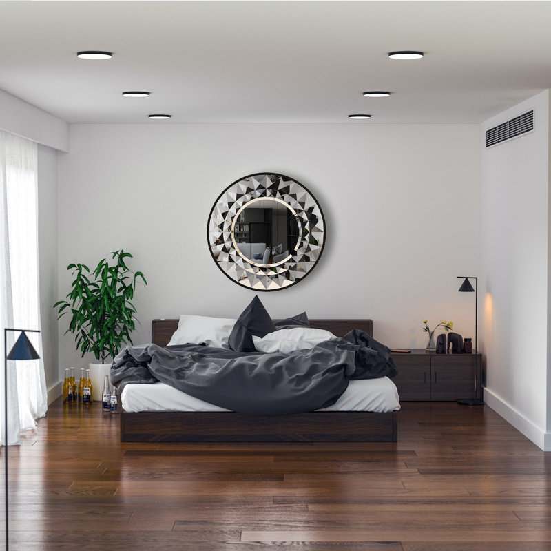 Ahnalee Engineered Wood Flat Wall Mirror, Black, 65cm H x 65cm W