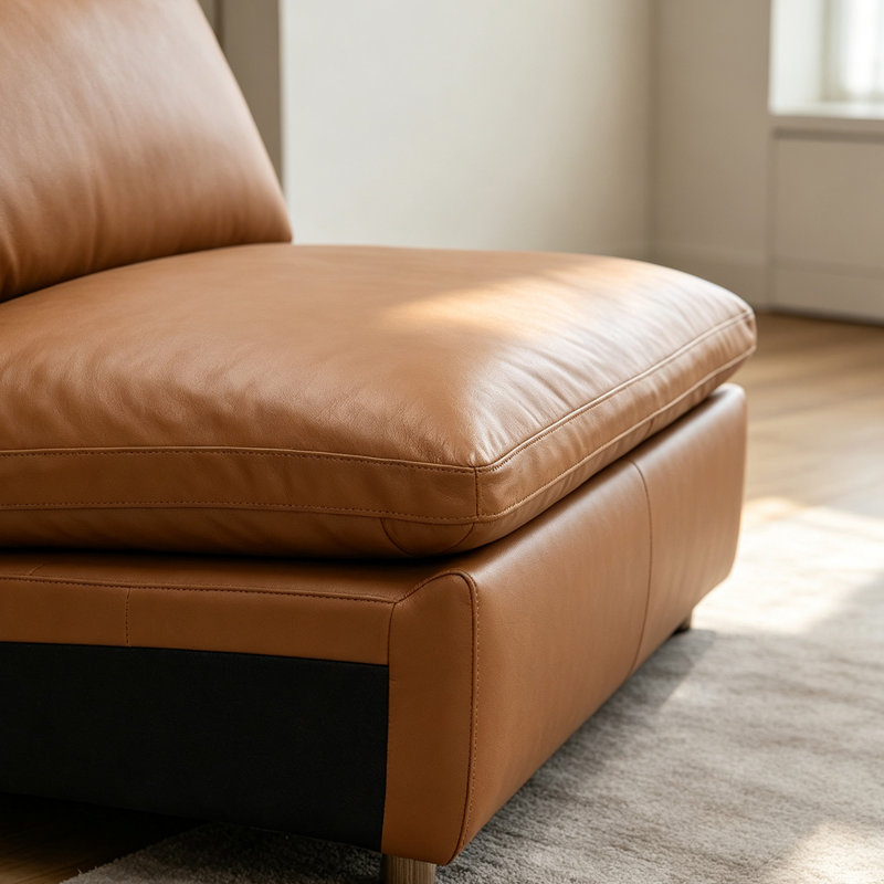 Fauteuil d'appoint moderne sans accoudoirs en cuir pleine fleur marron, large de 117 cm, pour canapé d'angle modulaire