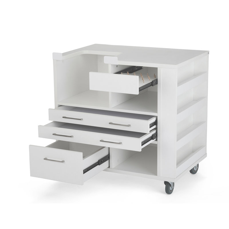 White Multi-Needle Embroidery Sewing Cabinet with Wheels