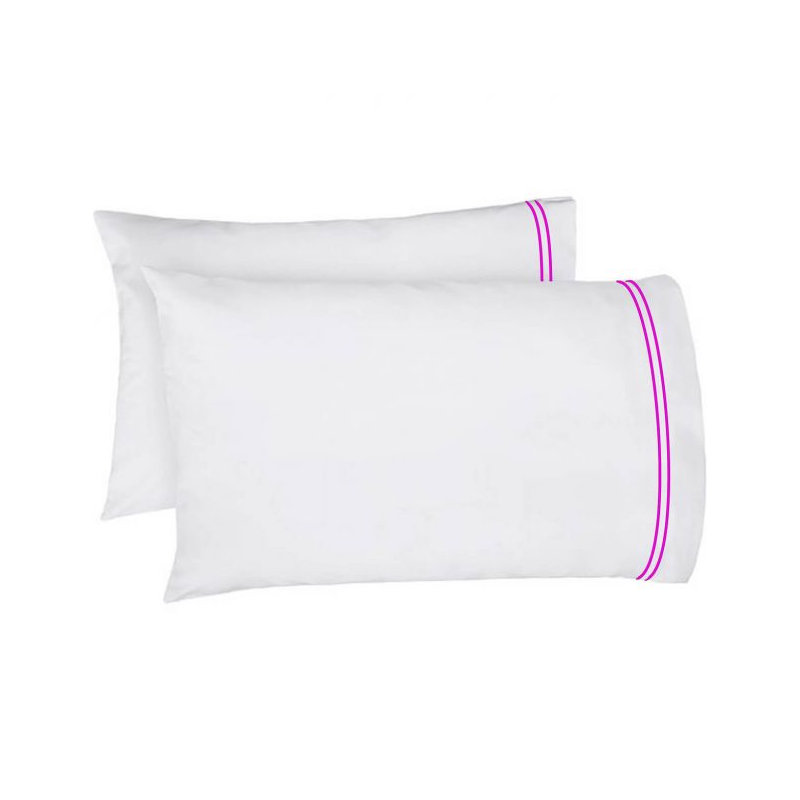 400TC Double Embroidery Cotton Sateen Pillowcases (Set Of 2), White/Hot Pink