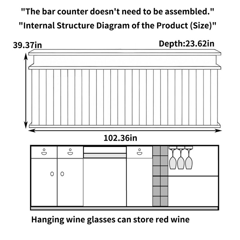 Comptoir de bar avec rangement et armoire à vin, table de bar pour usage domestique et commercial, Marron clair