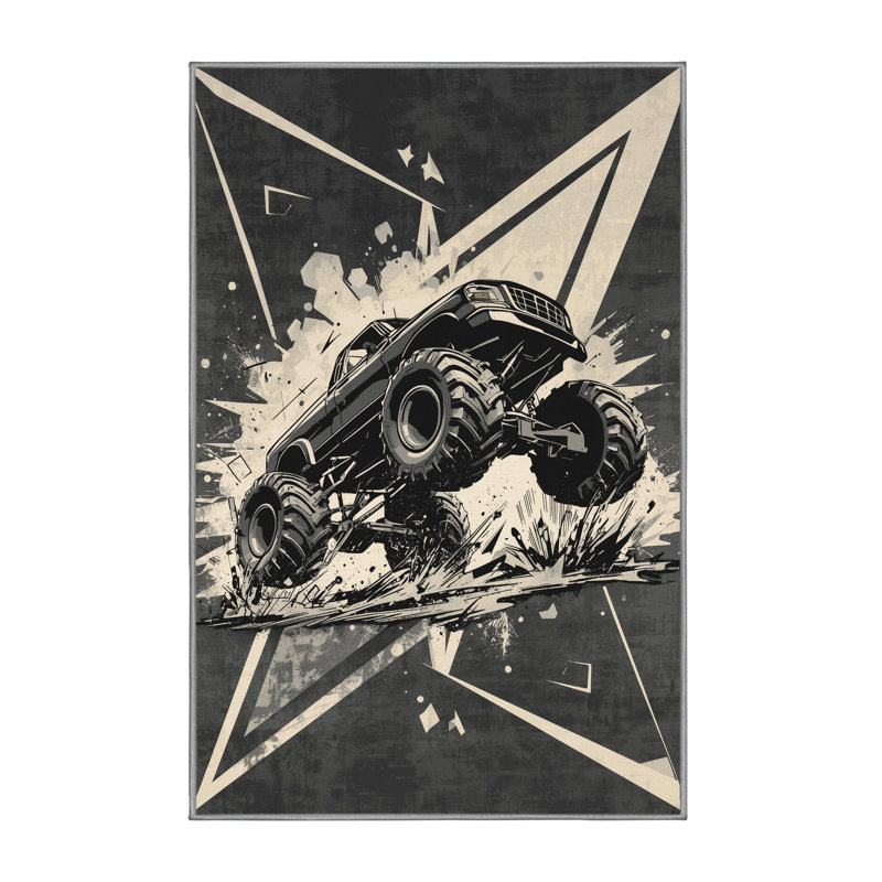Tapis gris moelleux et éclectique à motif géométrique moelleux et doux à motif de camion, 6 X 9