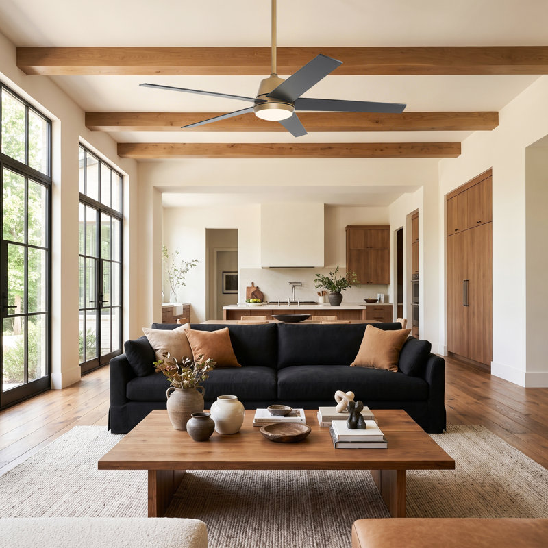 Ventilateur de plafond intelligent à intensité variable de 52 po avec 3 lumières à DEL CCT, APP et télécommande, moteur à courant continu réversible à 6 vitesses, pales de bois à double face, minuterie, tiges verticales de 6 po / 10 po