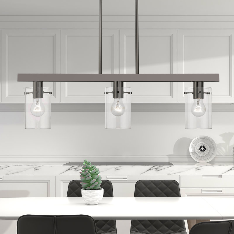 Nilsa 3 - Light Steel Dimmable Kitchen Island Square / Rectangle Chandelier, Black Chrome