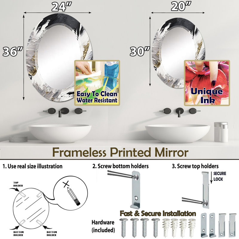 Zirafete - Miroir mural moderne ovale, 30 po x 20 po