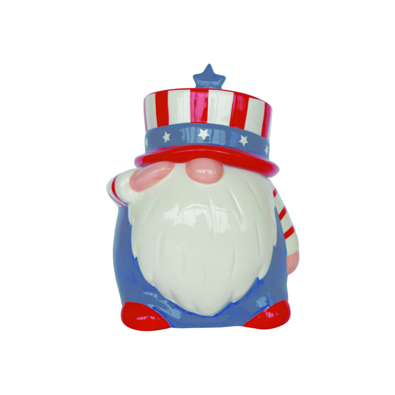 Céramique de 9,5 po Pot à biscuits gnome Uncle Sam