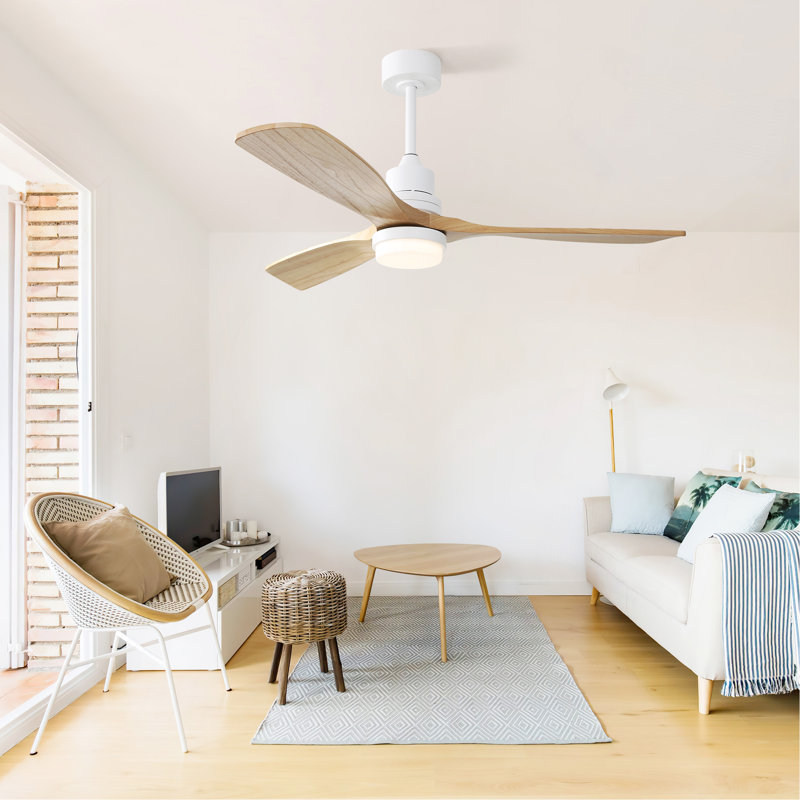 Ventilateur de plafond d'intérieur 52 pouces avec lumière à DEL à intensité variable 3 pales en bois massif, télécommande, moteur à courant continu réversible pour le salon