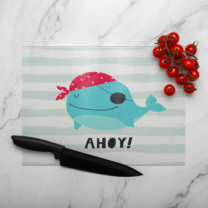 Ahoy! Whale Glass Chopping Board, 40cm L x 28cm W