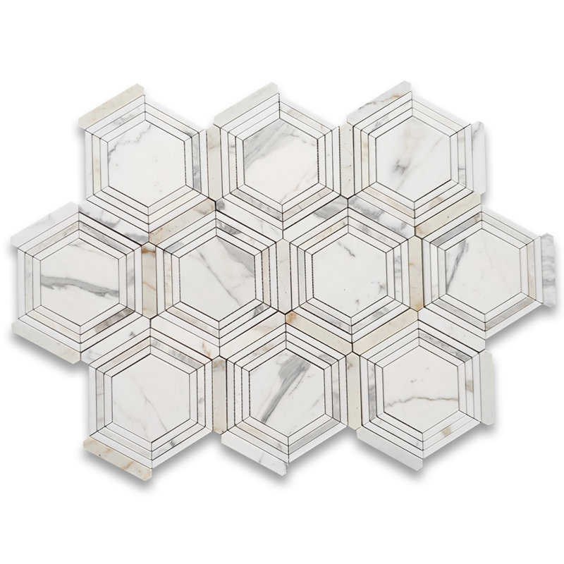 Calacatta 9" x 8" Marble Mosaic Tile, LIght Gray