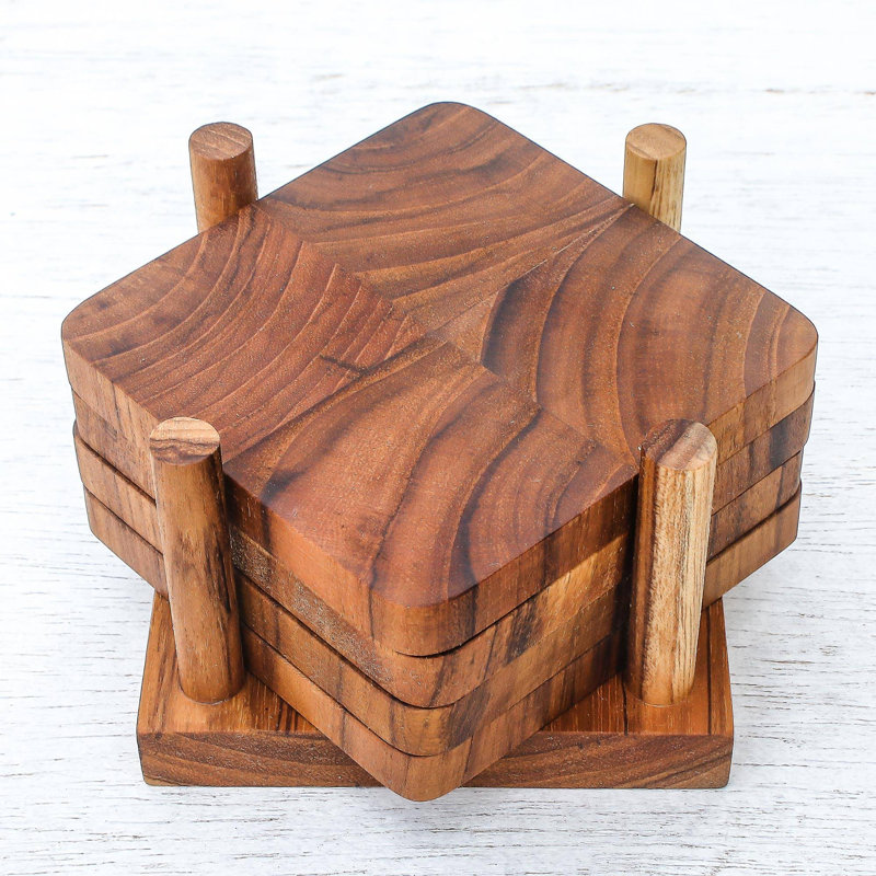 Ensemble de sous-verre avec support teck deep nature