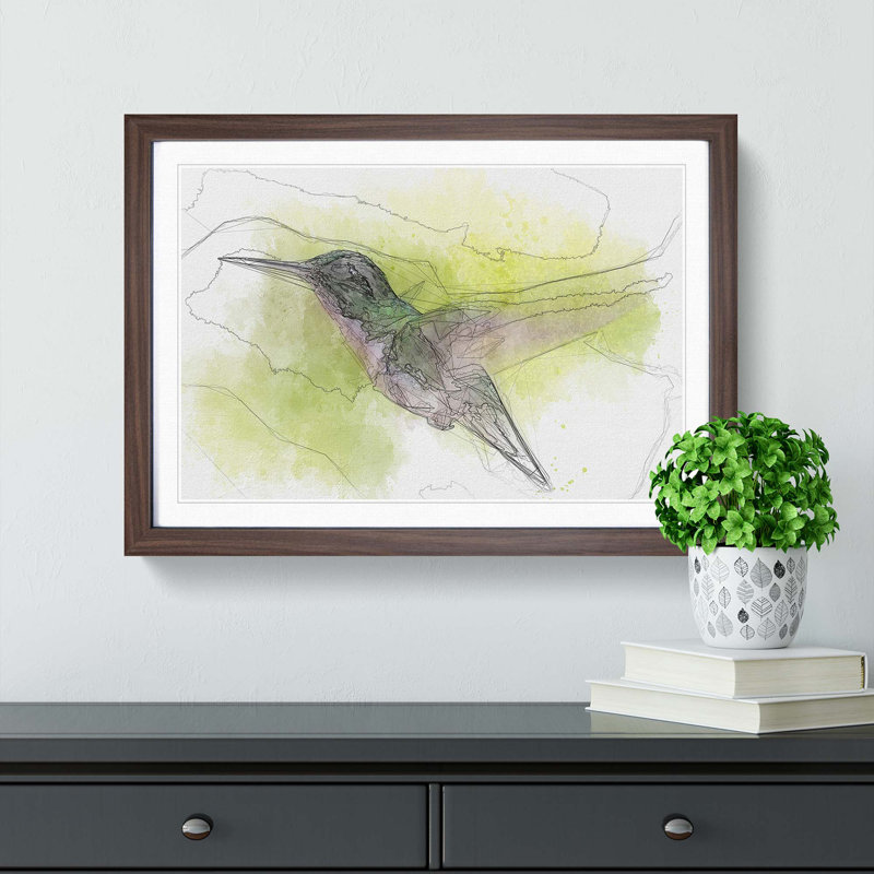 Hummingbird in Costa Rica in Abstract - Picture Frame Graphic Art Print, 40cm H x 60cm W x 2cm D, Walnut