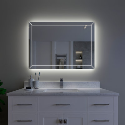 Miroir de salle de bain mural à intensité variable avec lumières DEL rétroéclairées et antibuée