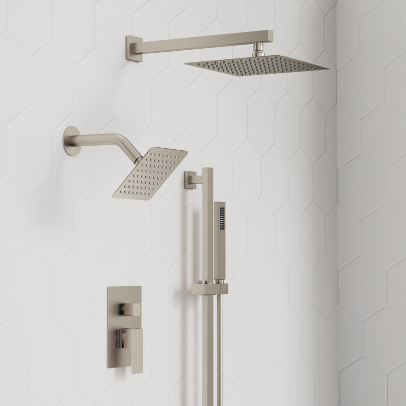 Robinet de douche mural à haute pression, système de pomme de douche double avec douche à main, Nickel brossé