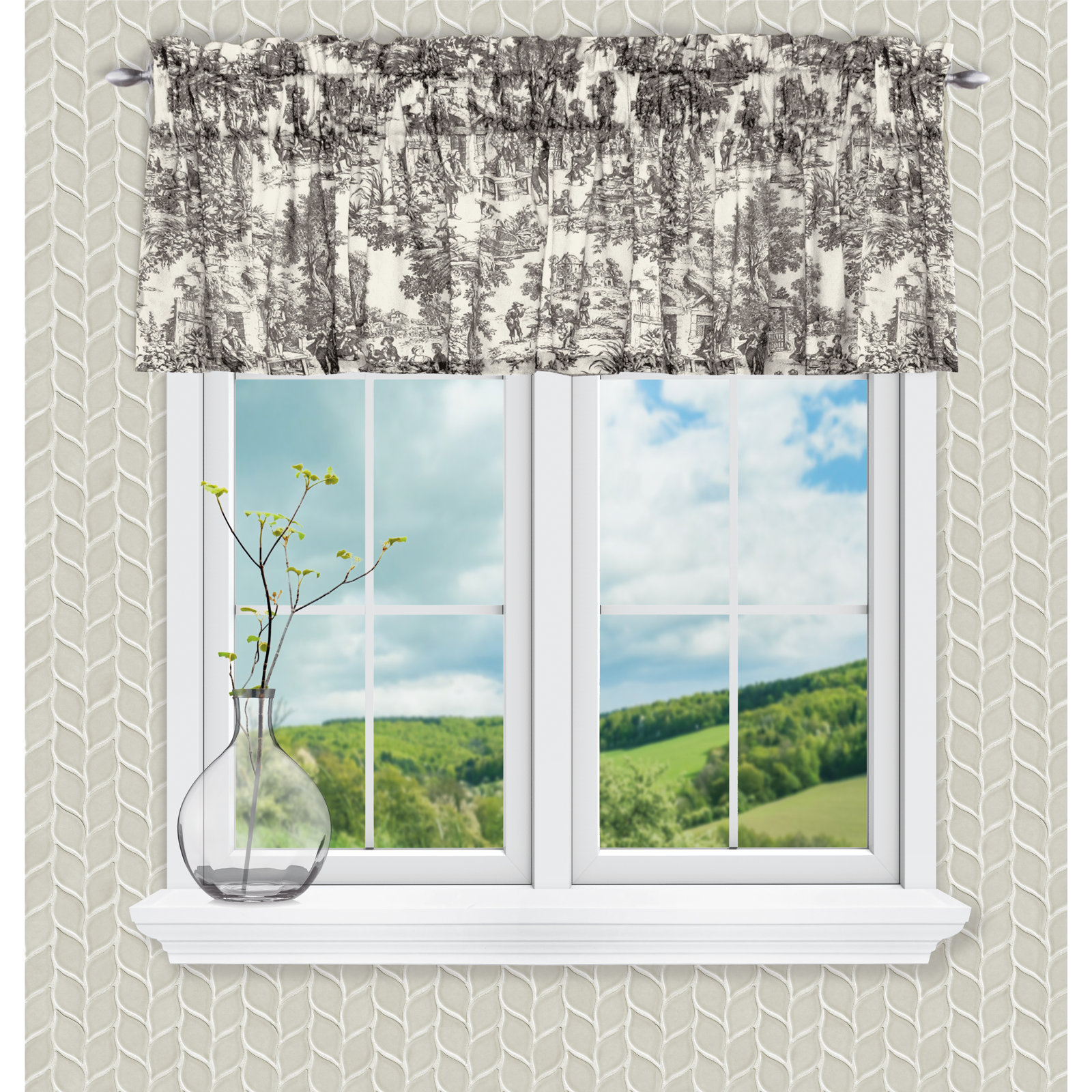 Amelie Toile Cotton Window Valance, Black