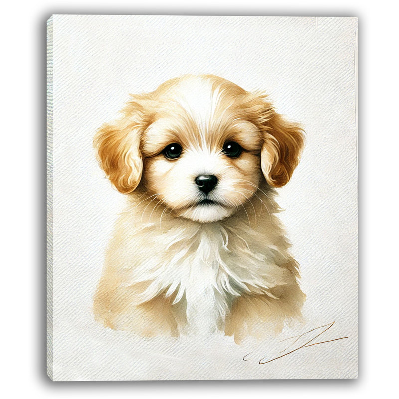 «Golden Fluffy Puppy», art mural sur toile, H 16 po x l 12 po