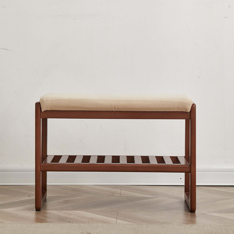 Banc de rangement pour chaussures Mid-Century, Noyer, Beige