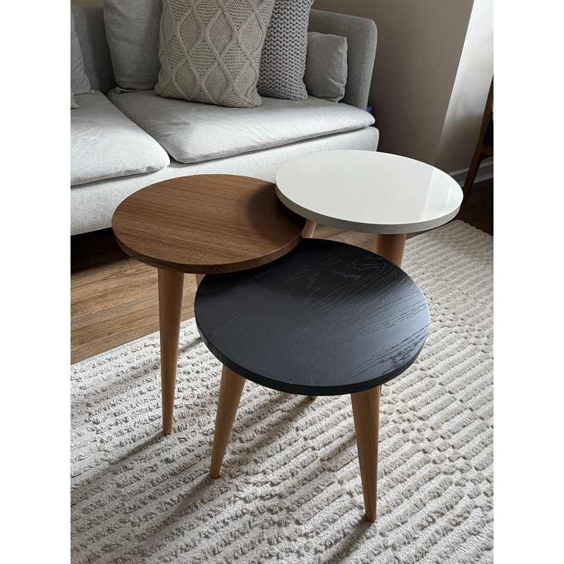 Wanneroo Accent 3 Piece Nest of Tables, Black/Walnut/White