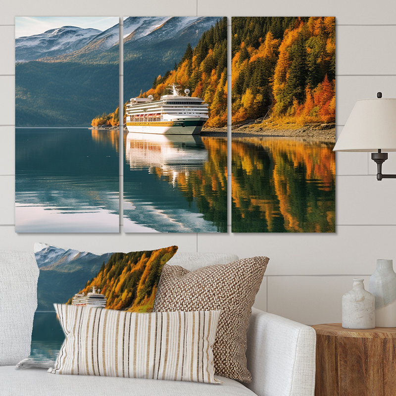Croisière à couper le souffle en Alaska sur toile, reproduction de 3 pièces, H 32 po x l 48 po x P 1 po