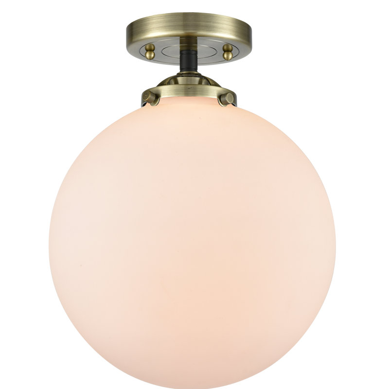 Clementina Glass Semi Flush Mount, Black Antique Brass, Matte White, No Bulb Included
