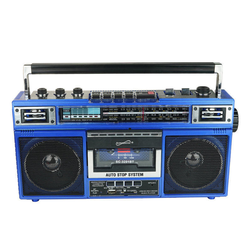 Boite Supersonic® SC-3201BT Retro Bluetooth® Cassette / AM / FM / ondes courtes, bleu, Bleu