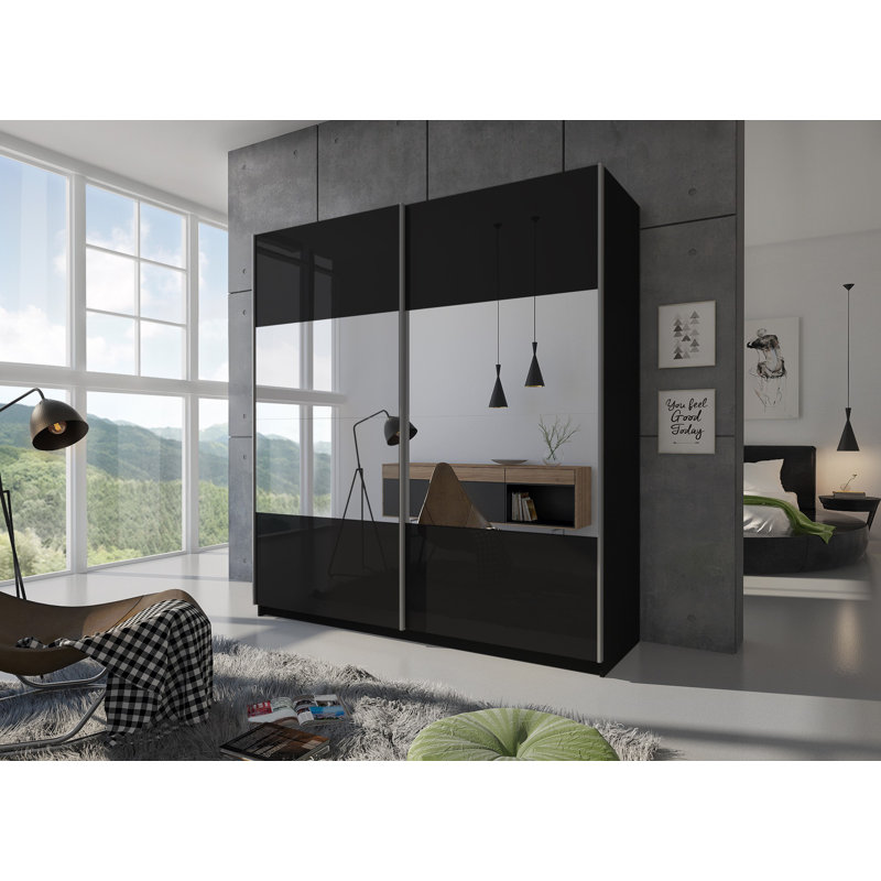 Varonique 2 Door Sliding Wardrobe, 215cm H x 194cm W x 62cm D, Black