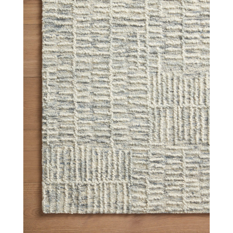 Tapis bleu ciel / ivoire en laine touffeté à la main Shesla, Tapis de couloir 2 pi 6 po x 9 pi 9 po