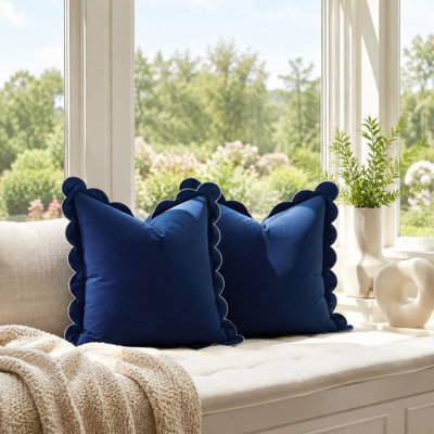 Pillow Covers Set Of 2 Vintage Throw Pillows Velvet Scalloped Decorative Cushion Covers For Home Decor